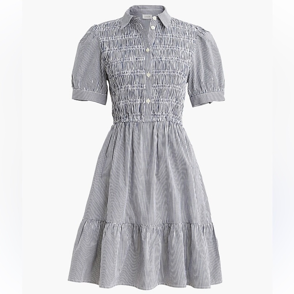 J. Crew- Striped Smocked Shirtdress, Antique Navy/White, Size XL, EUC